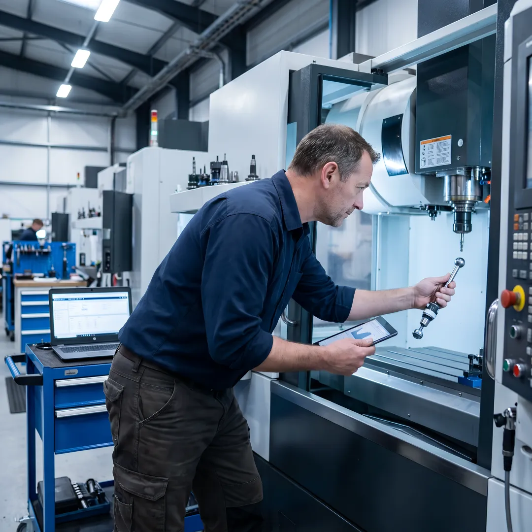 Professional instructor teaching CAD CAM software operation on CNC milling machine