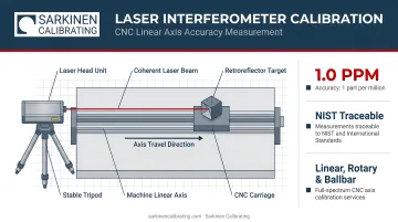 Renishaw laser interferometer calibration setup measuring CNC machine axis accuracy
