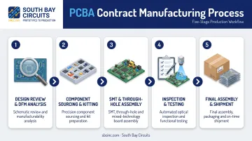 5-step PCBA contract manufacturing process flow from design review to shipment