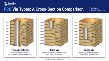 Through-hole blind and buried via types cross-section comparison diagram