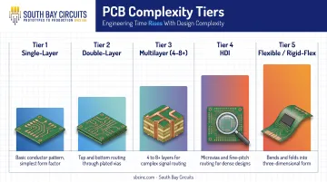 PCB design complexity tiers from single-layer to rigid-flex boards