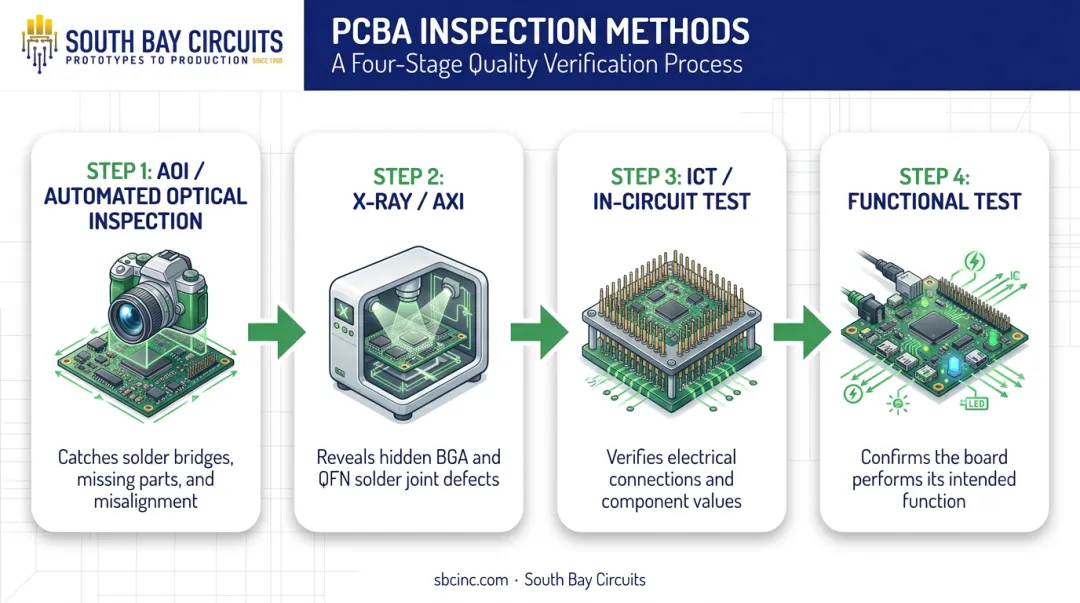 Four PCBA inspection and testing methods process flow diagram