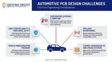 Five recurring automotive PCB design challenges overview diagram