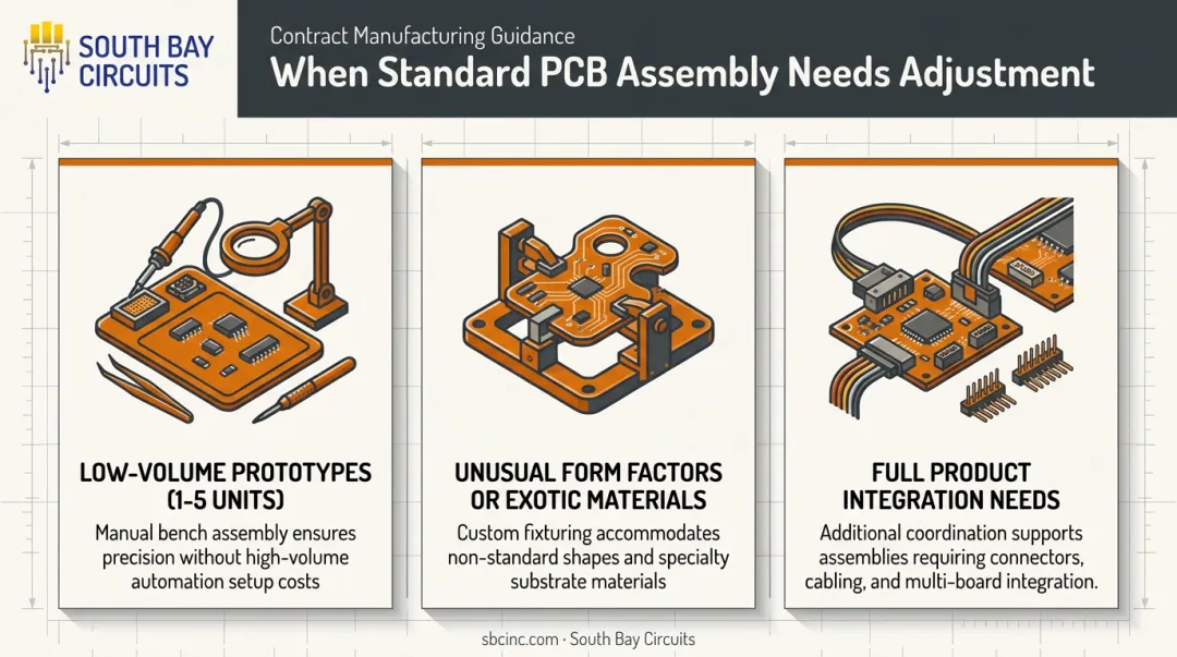 Three scenarios requiring adjustment to the standard PCB assembly process