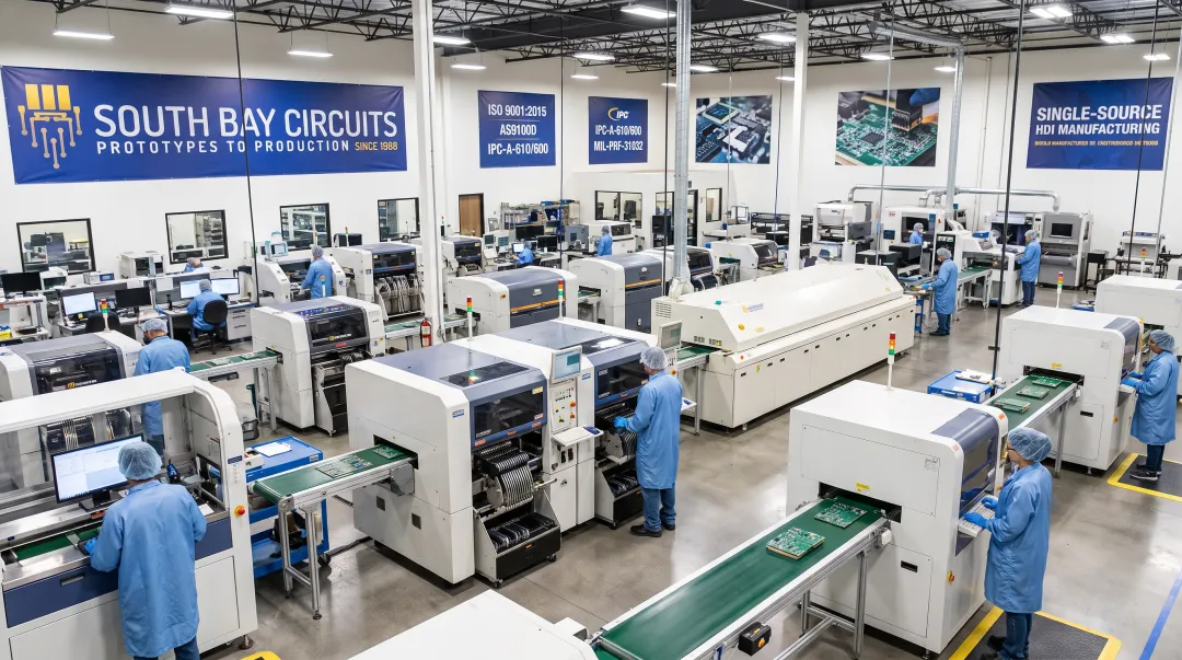 SBC Chandler Arizona facility floor with PCB fabrication and assembly equipment