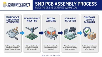 5-step SMD PCB assembly process from DFM review to final packaging