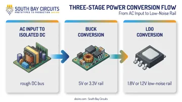 Three-stage power conversion process flow from AC to DC