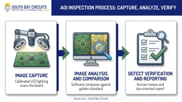 3-step AOI process flow from image capture to defect verification