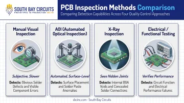 Comparison of AOI manual X-ray and functional PCB inspection methods