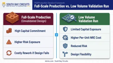 Low volume versus full-scale PCB production cost and risk comparison