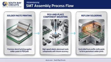 3-step SMT assembly process from solder paste to reflow soldering
