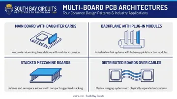 Four common multi-board PCB architecture types comparison infographic