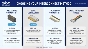 Four PCB board-to-board interconnect types comparison table with trade-offs