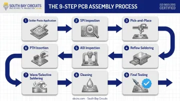 9-step PCB assembly workflow from solder paste to final testing