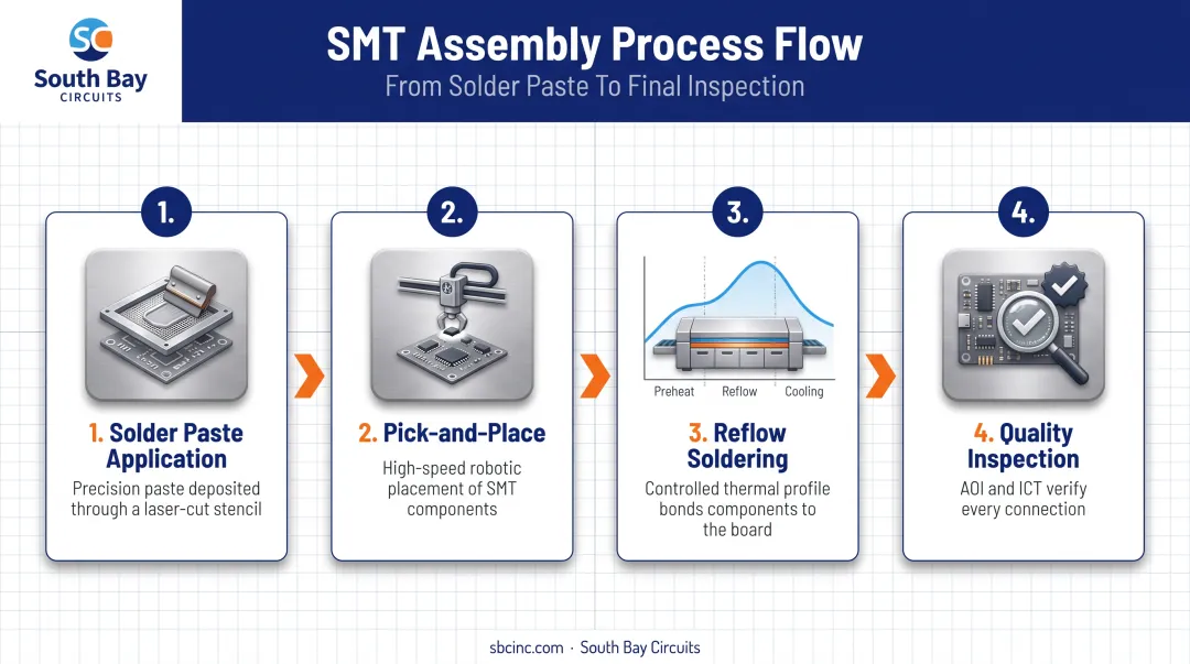 SMT assembly process flow from solder paste to quality inspection