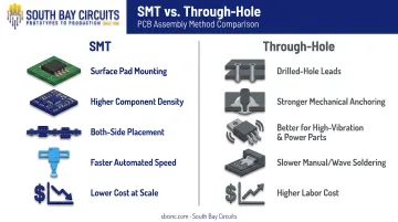 SMT versus through-hole technology side-by-side comparison chart