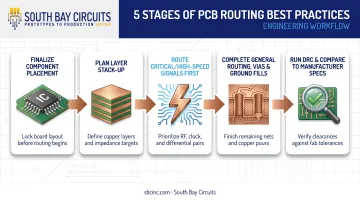 5-step PCB routing process from placement to DRC verification