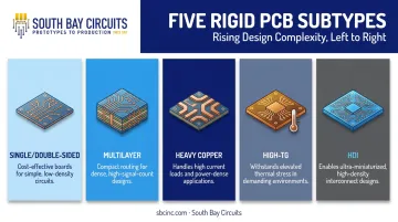5 rigid PCB subtypes comparison from single-sided to HDI boards