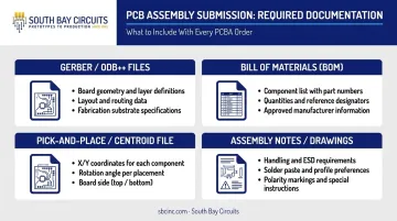 Four required PCB assembly documentation files with contents and purpose