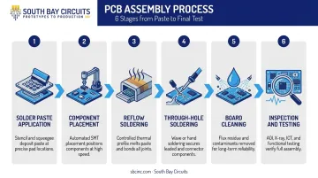 6-step PCB assembly process flow from solder paste to final inspection