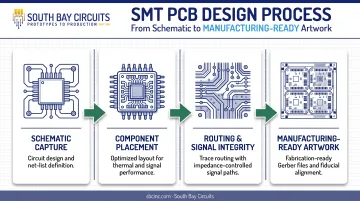 4-step SMT PCB design workflow from schematic capture to artwork