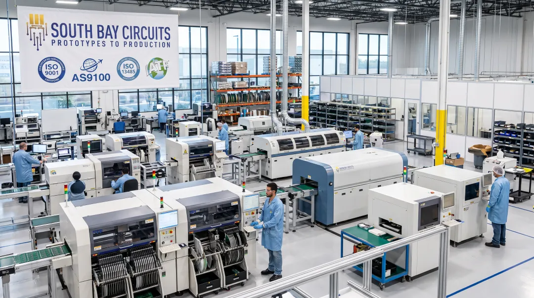 South Bay Circuits manufacturing facility production floor with active equipment