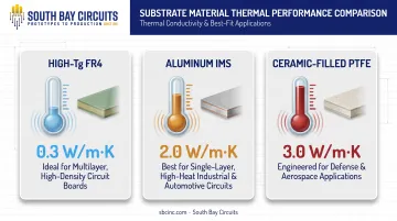 Substrate material comparison chart for high-current PCB thermal management