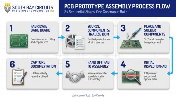 Six-step PCB prototype assembly process from fabrication to documentation
