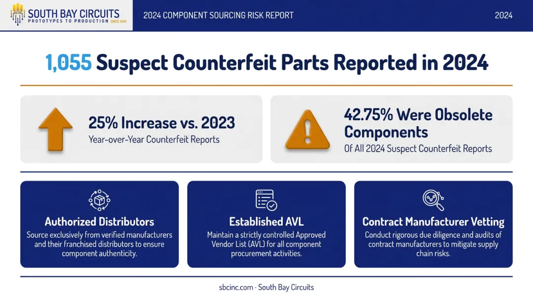 2024 counterfeit electronic components report statistics showing suspect parts increase and obsolescence rate