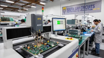 SBC ATG A5CF flying probe test system verifying PCB assembly