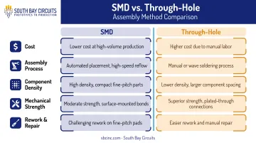 SMD versus through-hole PCB assembly comparison across five key factors