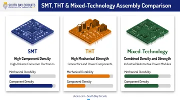 SMT versus through-hole versus mixed-technology assembly comparison chart