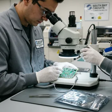 Aerospace PCB assembly undergoing quality inspection