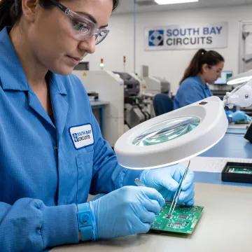 Technician assembling a circuit board