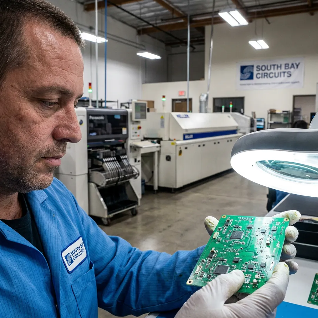 PCB assembly inspection in progress