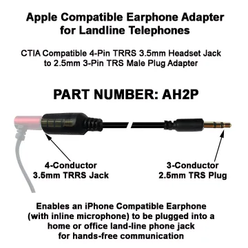 Apple Compatible Earphone Adapter for Landline Telephones (CTIA 4-PIN TRRS 3.5mm to 2.5mm 3-PIN TRS)