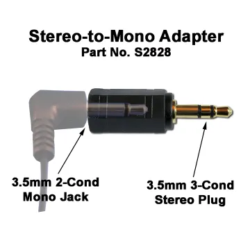 3.5mm 2-Conductor Female Mono Jack to 3.5mm 3-Conductor Male Stereo Plug Adapter