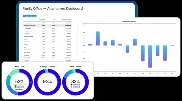 Alternative investments portfolio dashboard displaying private equity and hedge fund data aggregation