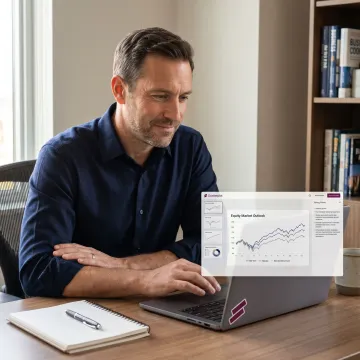 Investment adviser reviewing market charts