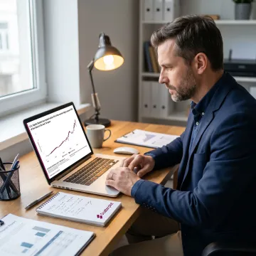 Financial advisor reviewing economic charts on a laptop