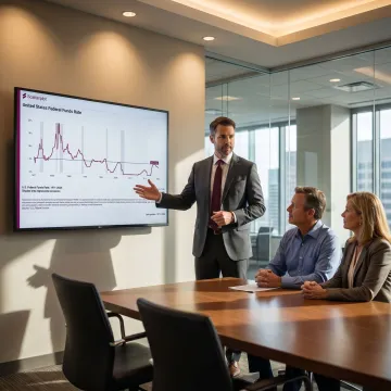 Wealth adviser presenting market charts to clients