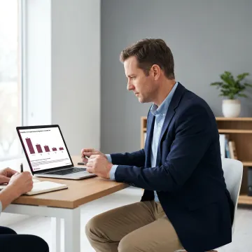 Financial adviser reviewing branded investment charts