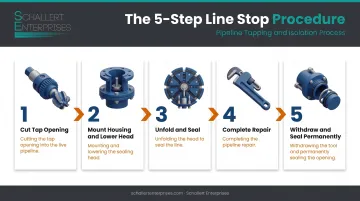 5-step pipeline line stop process from tap opening to permanent seal