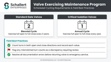Isolation valve exercising program checklist with annual and biennial maintenance cycle intervals