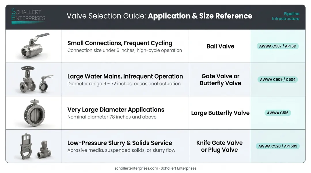 Pipeline isolation valve selection guide by application size and operating frequency