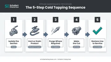 Cold tapping five-step process flow from isolation to line restoration