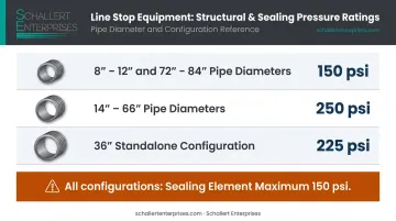 Folding head line stop pipe size versus structural pressure rating comparison chart