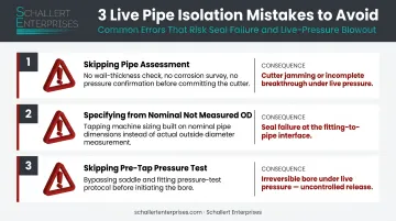 Three most common live pipe isolation mistakes and prevention tips infographic