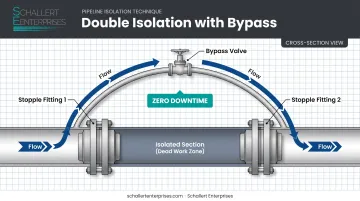Double isolation with bypass pipeline configuration diagram showing continuous flow