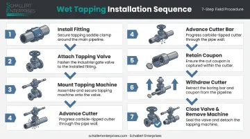 7-step wet tapping installation process flow diagram for pipelines